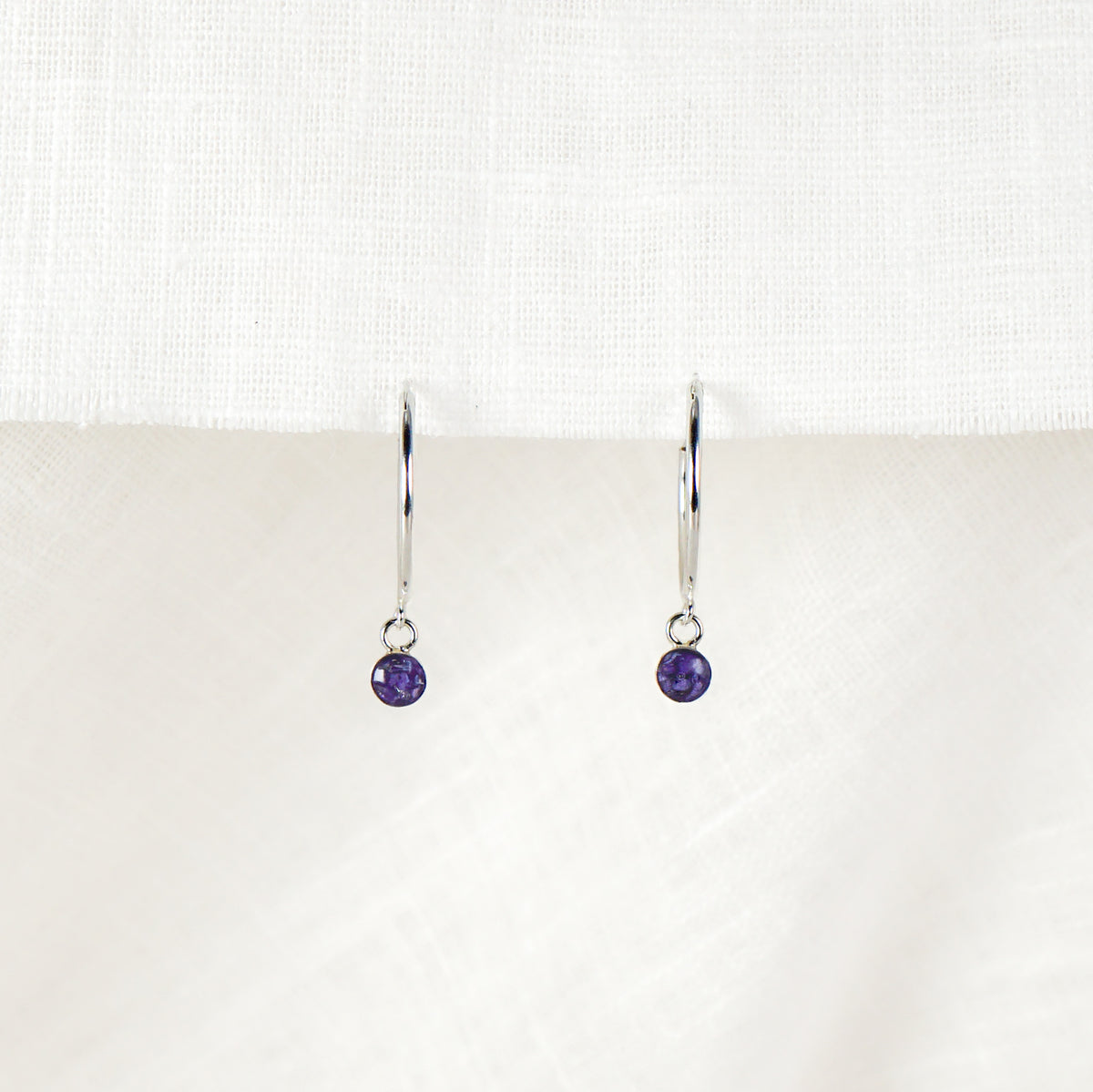 Crushed Violet Dainty Circle Hoop Earrings February Birth Flower