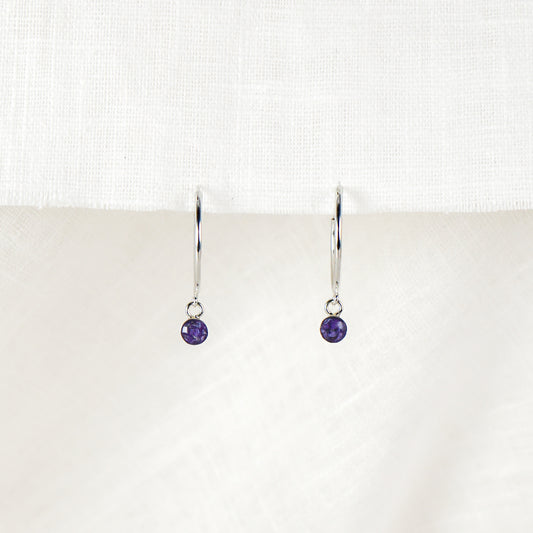Crushed Violet Dainty Circle Hoop Earrings February Birth Flower