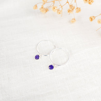 Crushed Violet Dainty Circle Hoop Earrings February Birth Flower