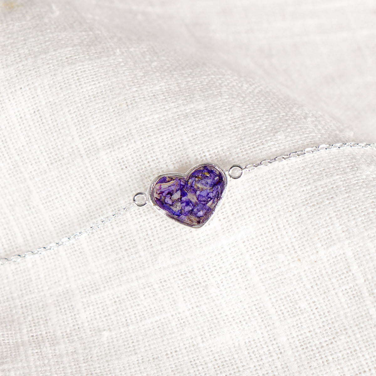 Crushed Violets Heart Bracelet - February Birth Flower