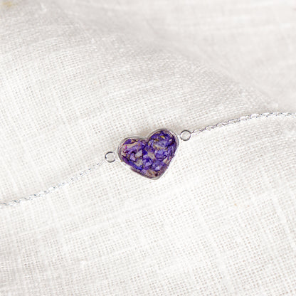 Crushed Violets Heart Bracelet - February Birth Flower