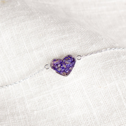 Crushed Violets Heart Bracelet - February Birth Flower