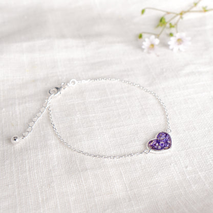 Crushed Violets Heart Bracelet - February Birth Flower