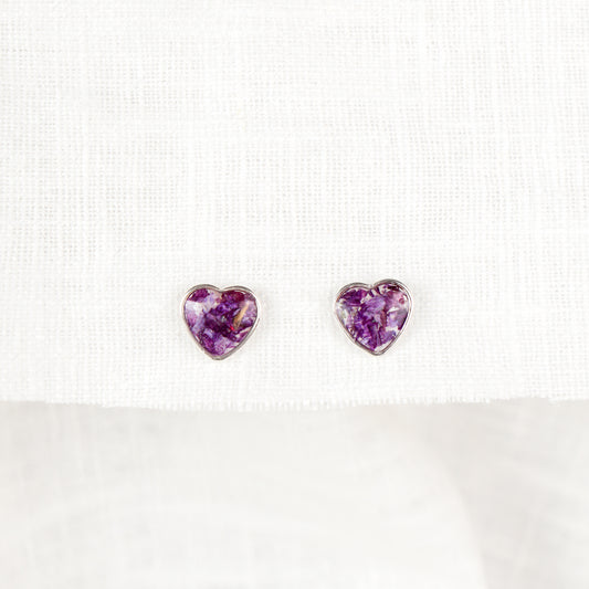 Crushed Violets Heart Studs