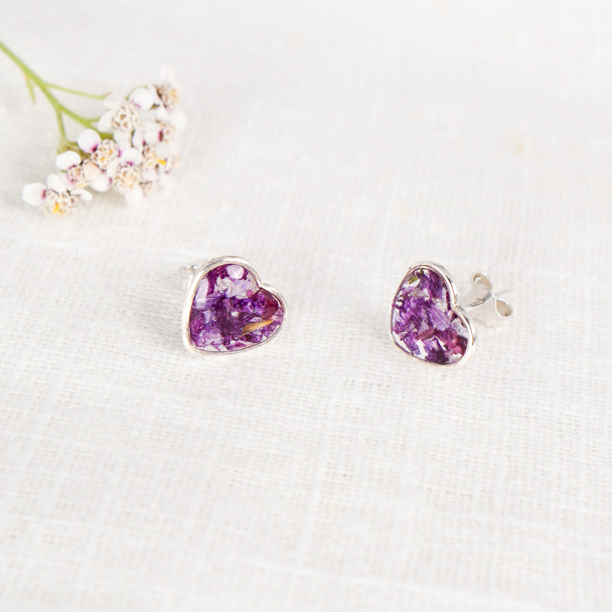 Crushed Violets Heart Studs