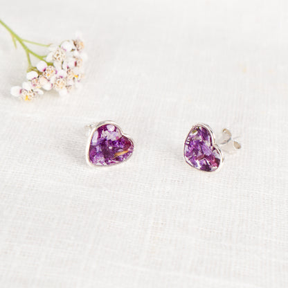 Crushed Violets Heart Studs