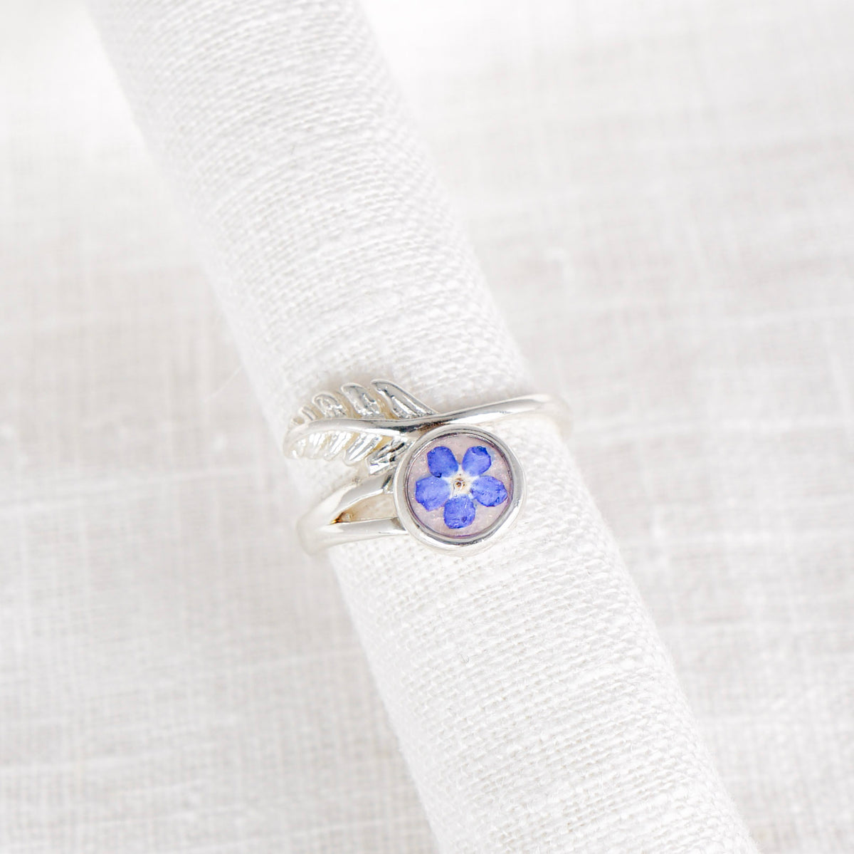 Forget Me Not Feather Ring Sterling Silver