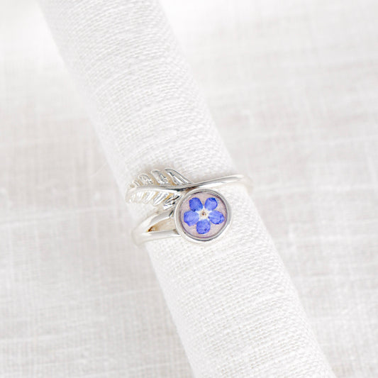 Forget Me Not Feather Ring Sterling Silver