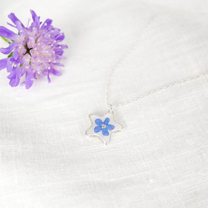 Forget Me Not Star Necklace Sterling Silver