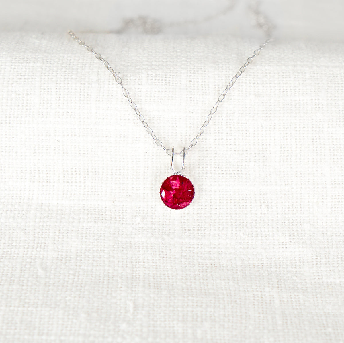 Crushed Carnations Dainty Circle Necklace January Birth Flower
