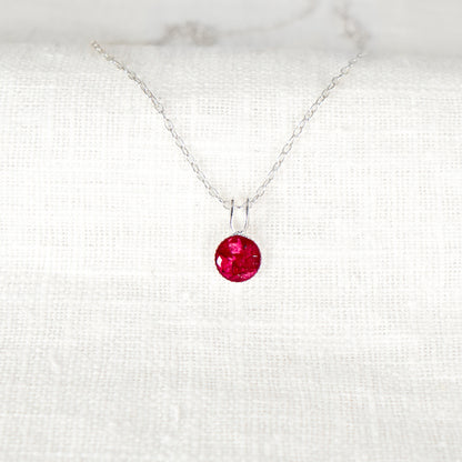 Crushed Carnations Dainty Circle Necklace January Birth Flower