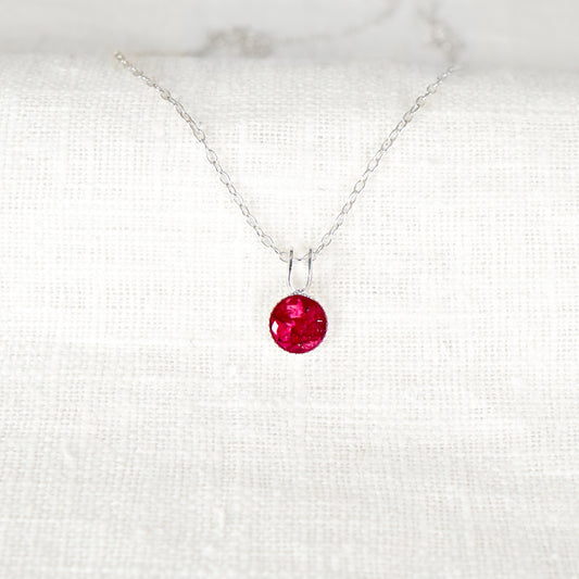 Crushed Carnations Dainty Circle Necklace January Birth Flower