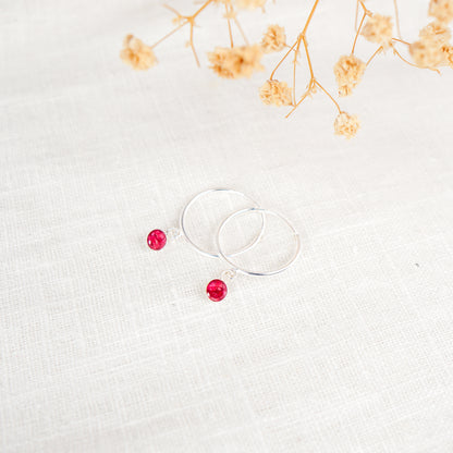 Crushed Carnation Dainty Circle Hoop Earrings January Birth Flower