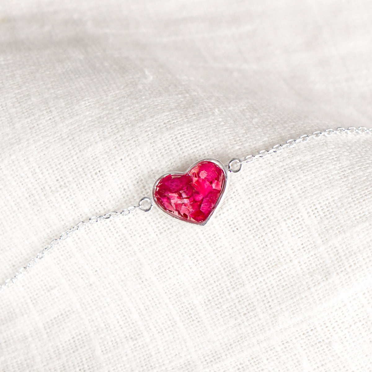 Crushed Carnation Heart Bracelet - January Birth Flower