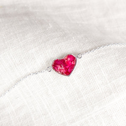 Crushed Carnation Heart Bracelet - January Birth Flower