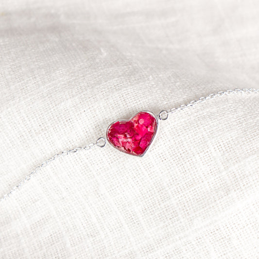Crushed Carnation Heart Bracelet - January Birth Flower