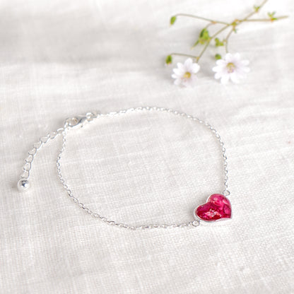 Crushed Carnation Heart Bracelet - January Birth Flower