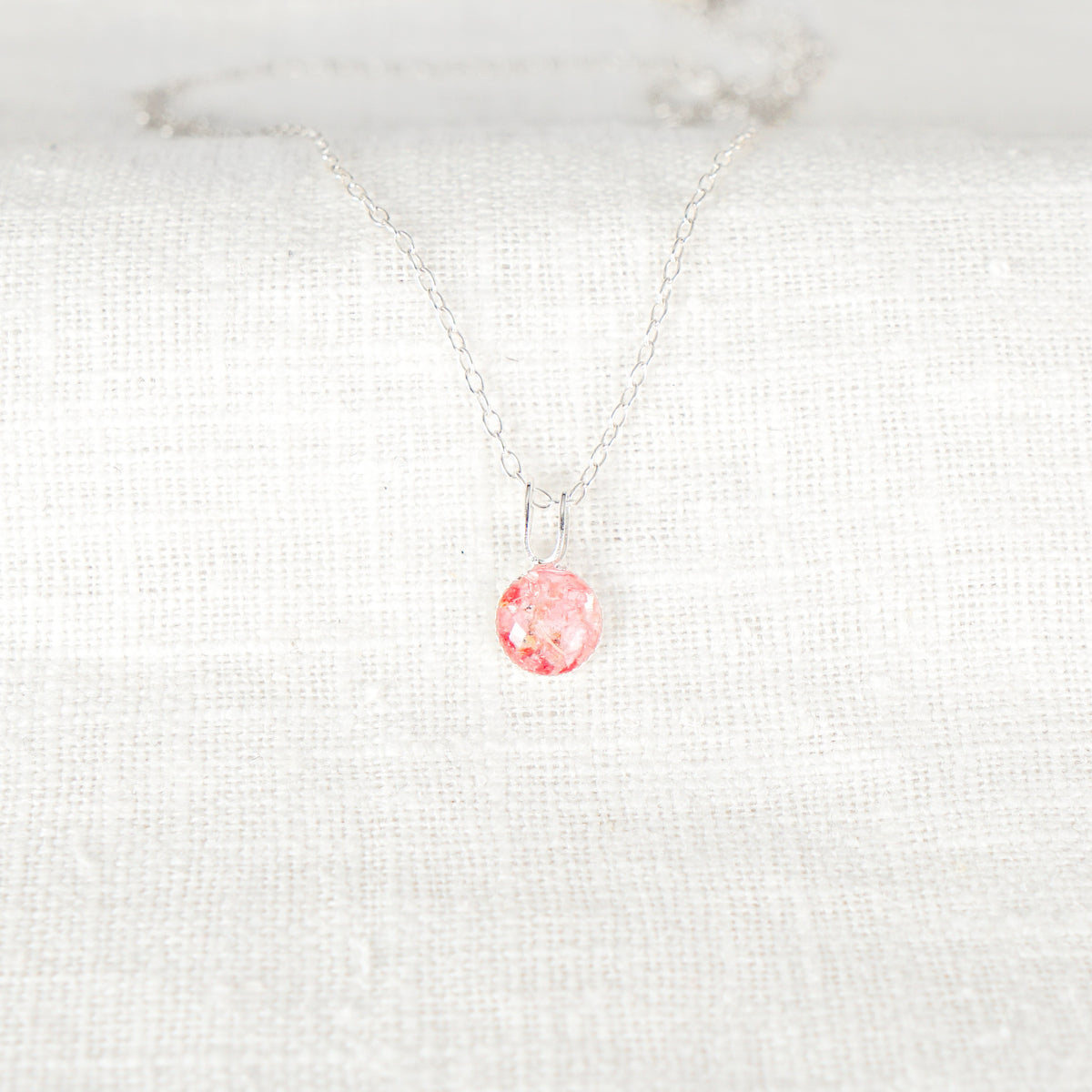 Crushed Larkspur Dainty Circle Necklace July Birth Flower