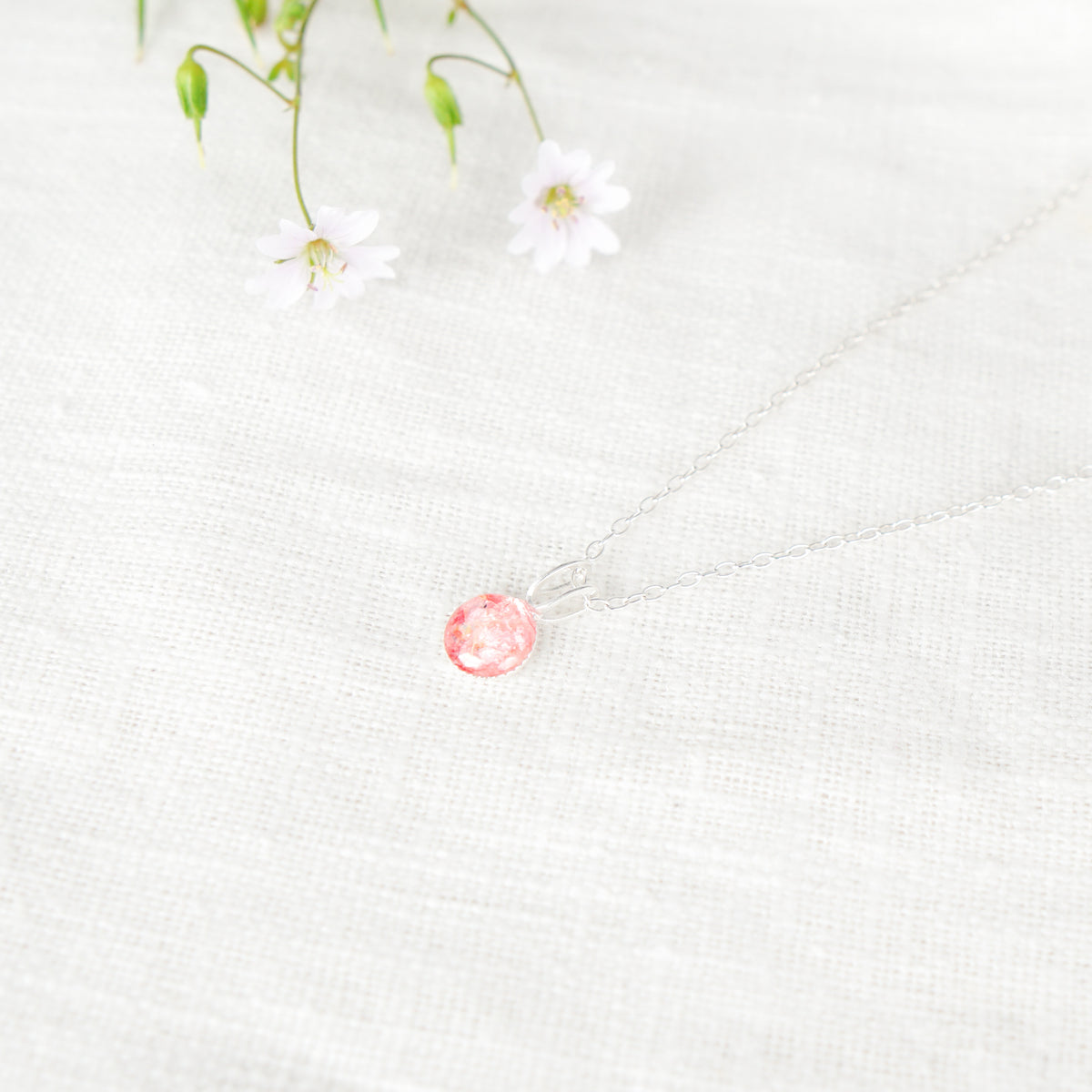 Crushed Larkspur Dainty Circle Necklace July Birth Flower