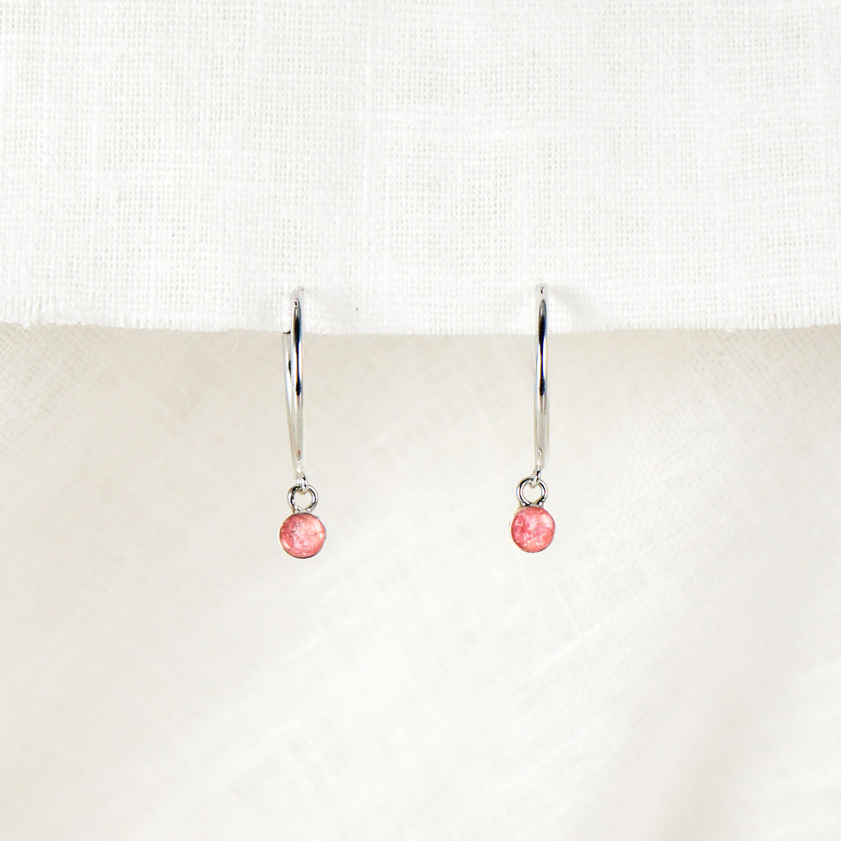Crushed Larkspur Dainty Circle Hoop Earrings July Birth Flower