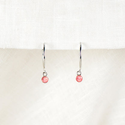 Crushed Larkspur Dainty Circle Hoop Earrings July Birth Flower