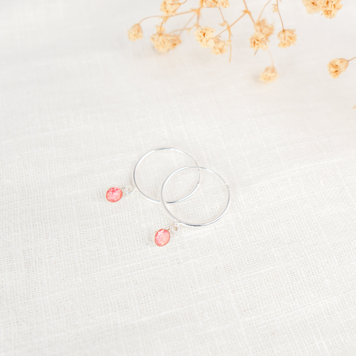 Crushed Larkspur Dainty Circle Hoop Earrings July Birth Flower