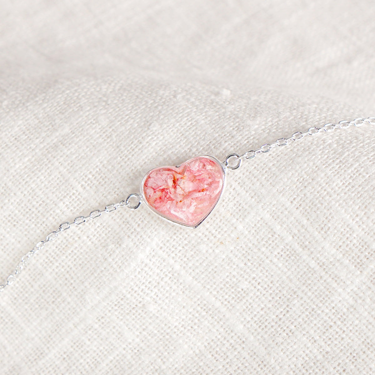 Crushed Larkspur Heart Bracelet - July Birth Flower