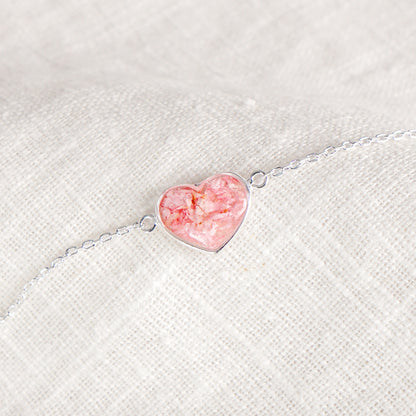 Crushed Larkspur Heart Bracelet - July Birth Flower