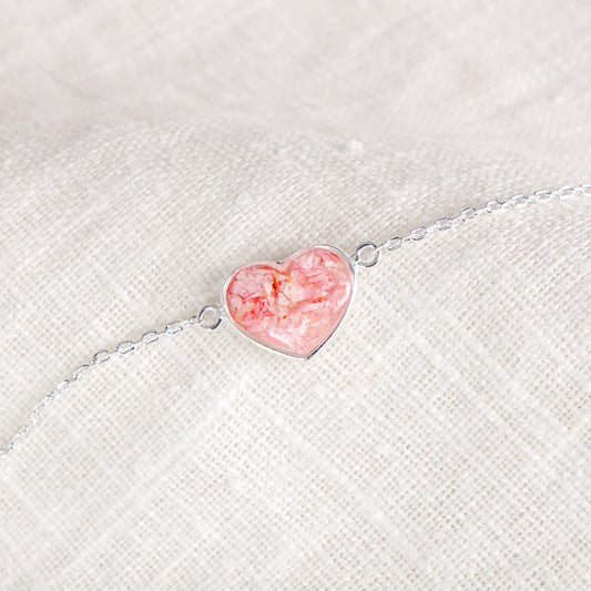 Crushed Larkspur Heart Bracelet - July Birth Flower