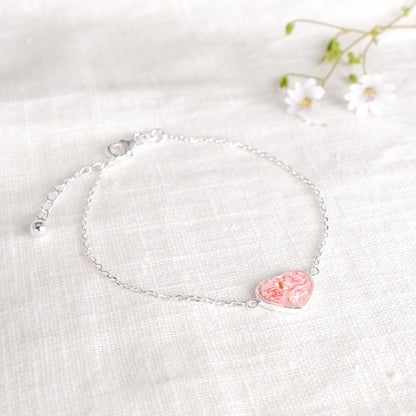Crushed Larkspur Heart Bracelet - July Birth Flower