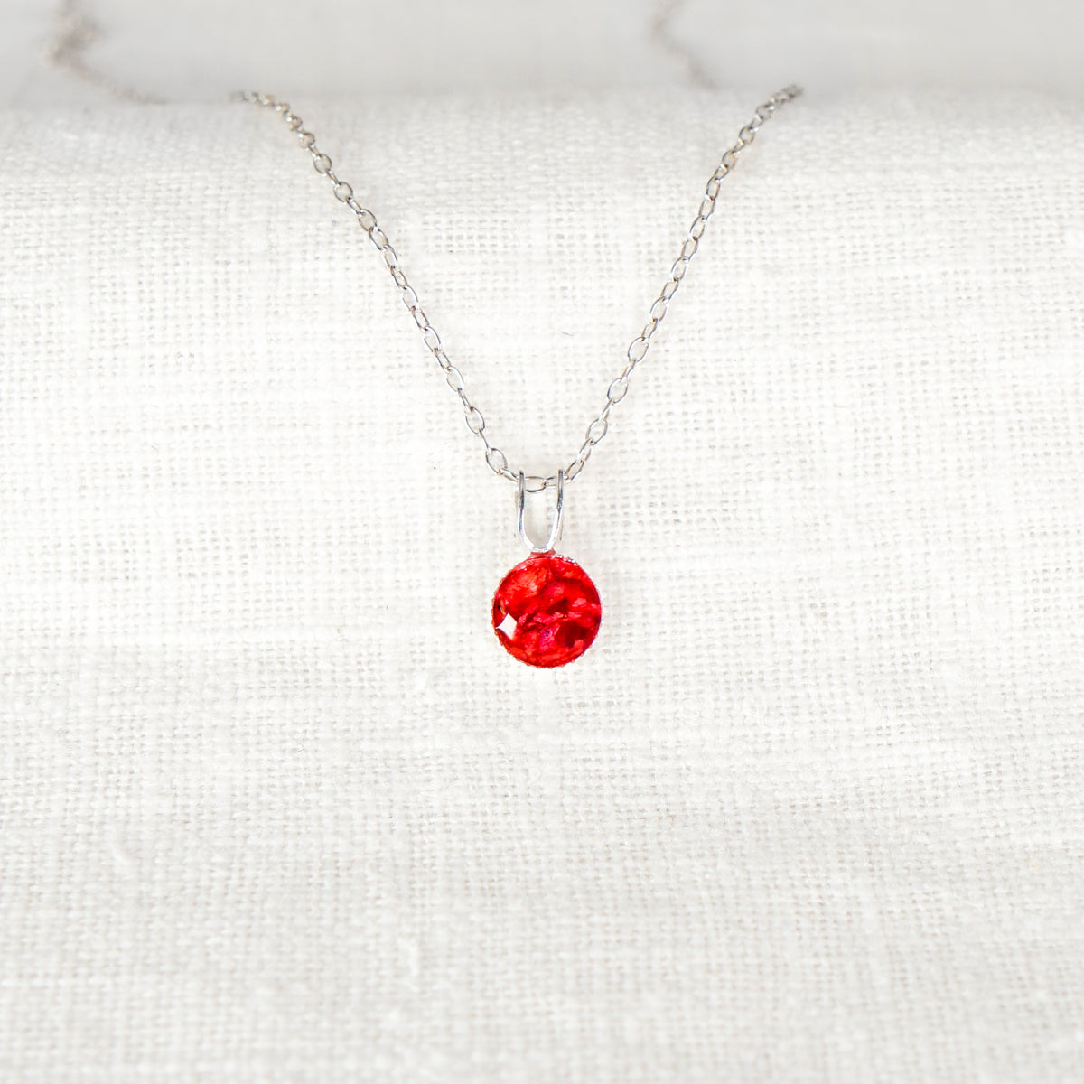 Crushed Rose Dainty Circle Necklace June Birth Flower