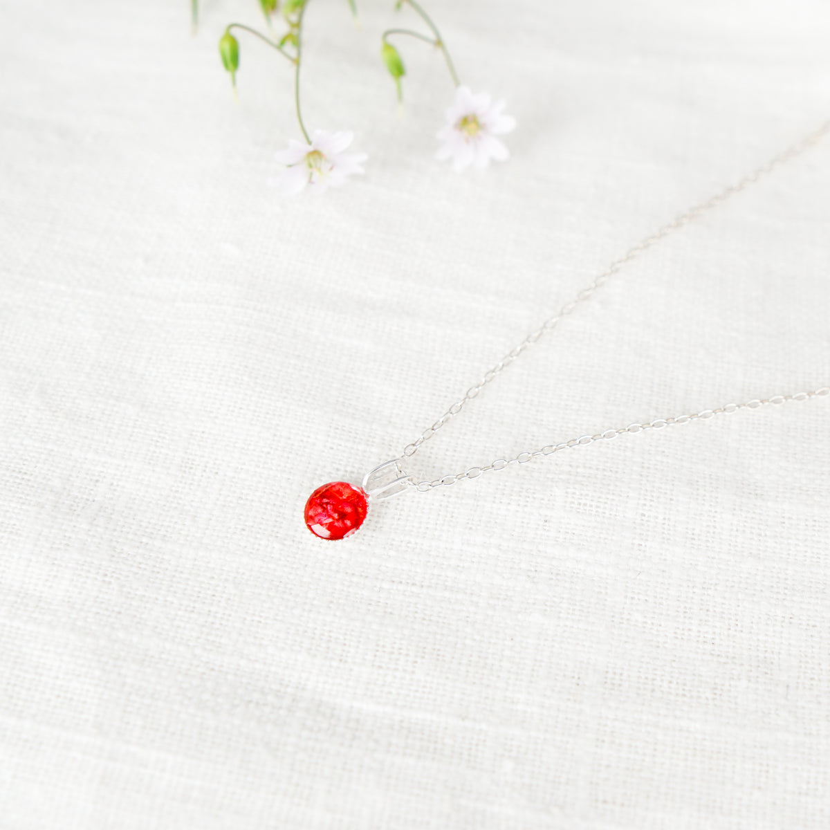 Crushed Rose Dainty Circle Necklace June Birth Flower