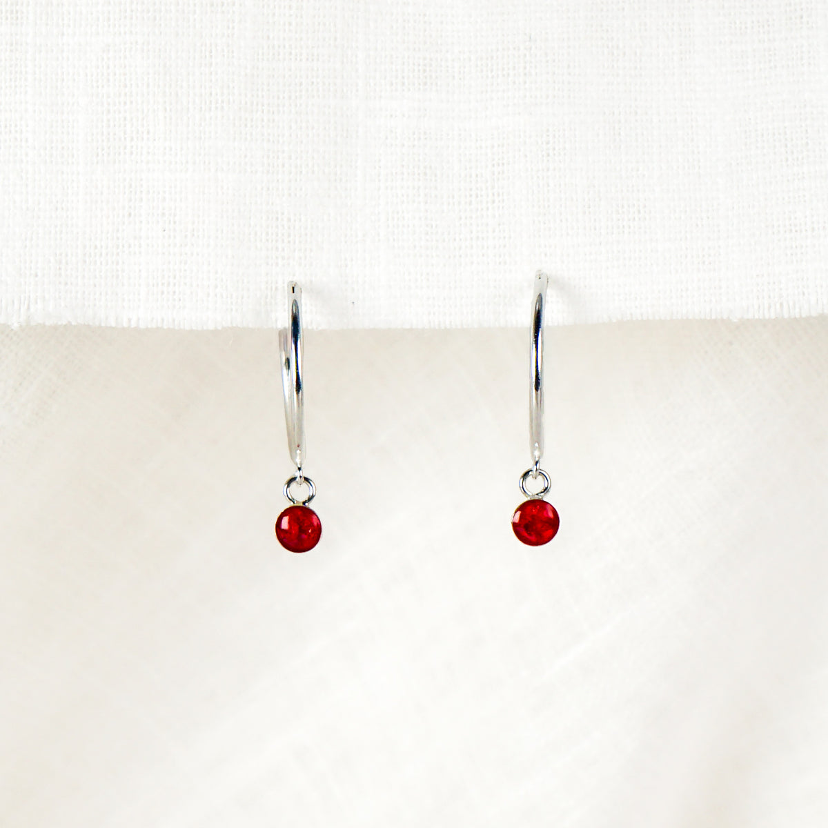 Crushed Rose Dainty Circle Hoop Earrings June Birth Flower