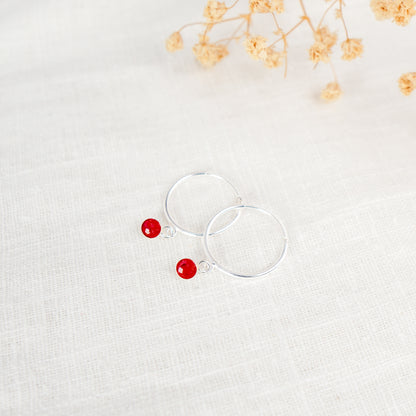 Crushed Rose Dainty Circle Hoop Earrings June Birth Flower