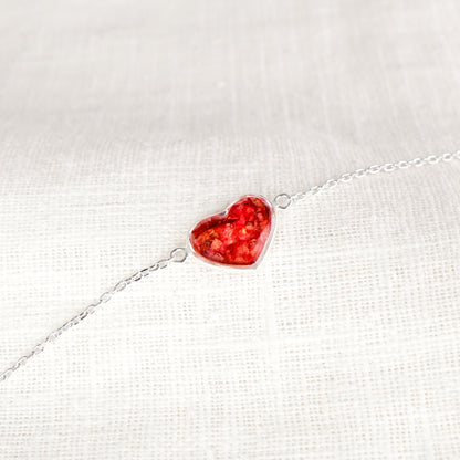 Crushed Roses Heart Bracelet - June Birth Flower