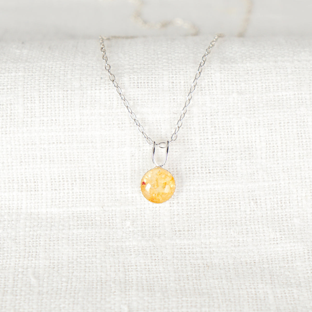 Crushed Daffodils Dainty Circle Necklace March Birth Flower