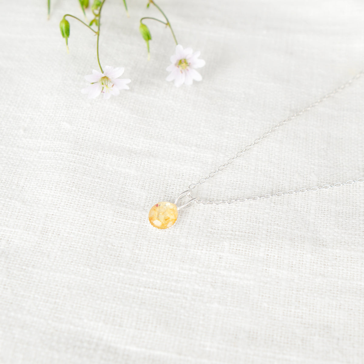Crushed Daffodils Dainty Circle Necklace March Birth Flower