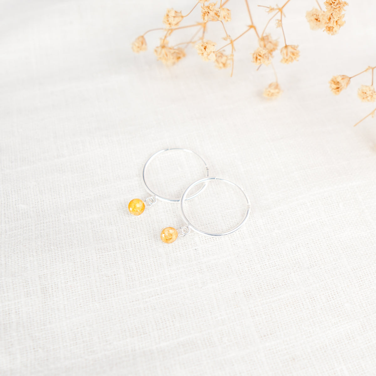 Crushed Daffodil Dainty Circle Hoop Earrings March Birth Flower