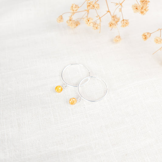 Crushed Daffodil Dainty Circle Hoop Earrings March Birth Flower