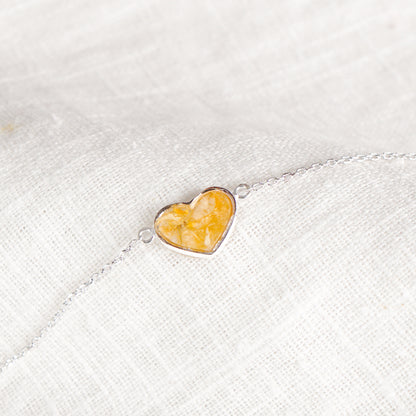 Crushed Daffodil Heart Bracelet - March Birth Flower