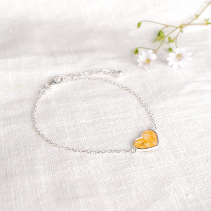 Crushed Daffodil Heart Bracelet - March Birth Flower