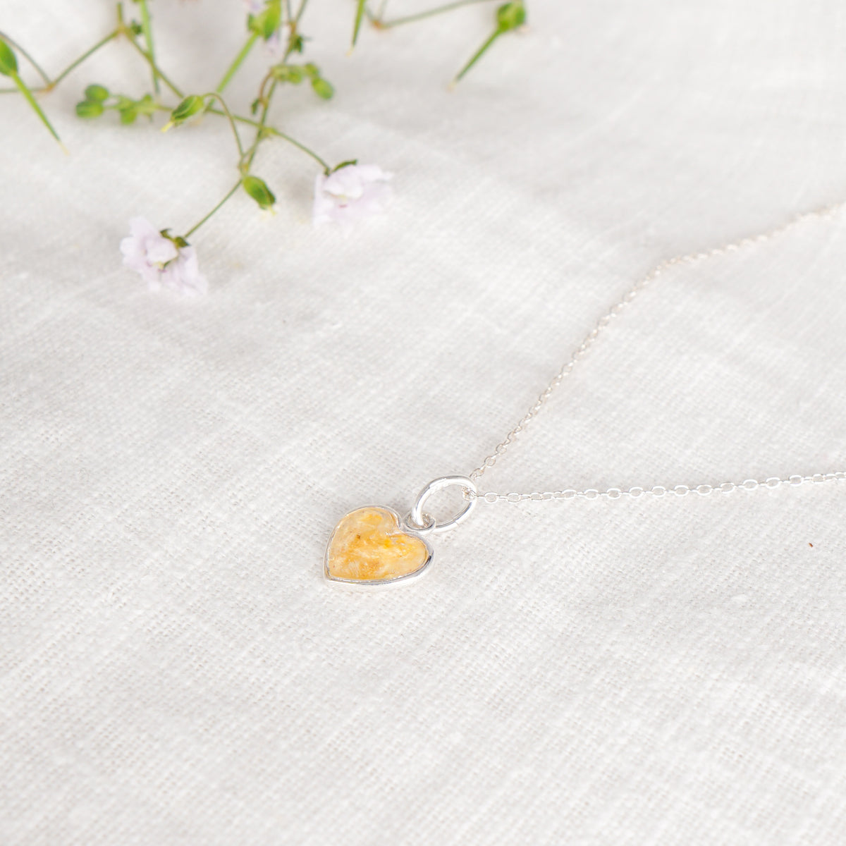 Crushed Daffodil Heart Necklace