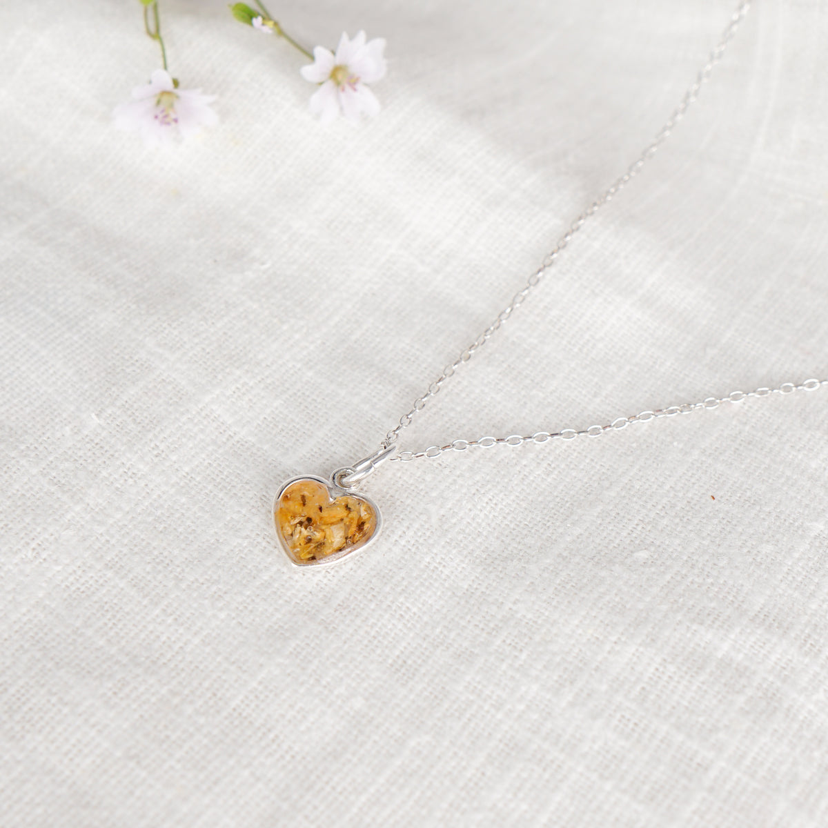 Crushed Lily of The Valley Heart Necklace - May Birth Flower