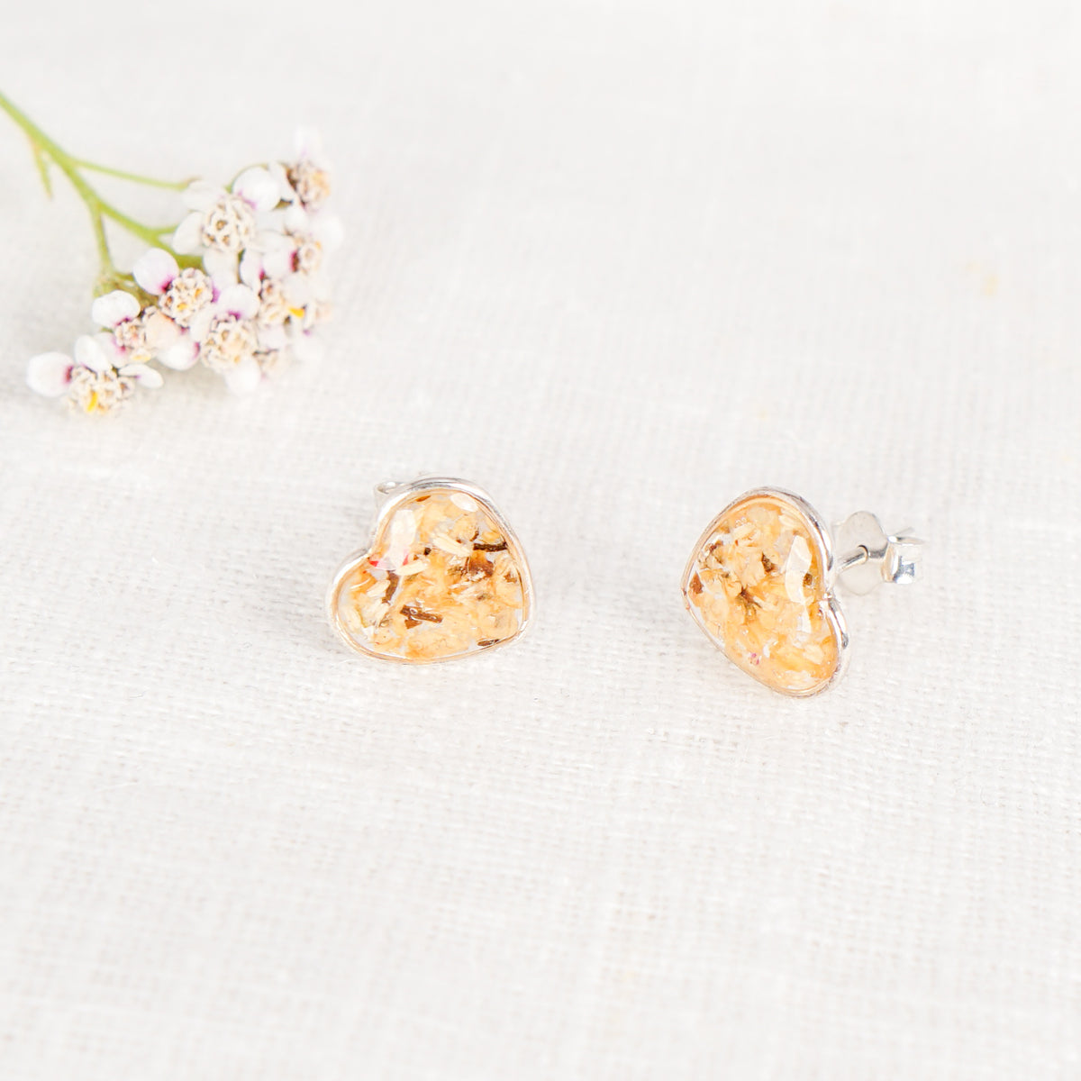 Crushed Lily of the Valley Heart Studs