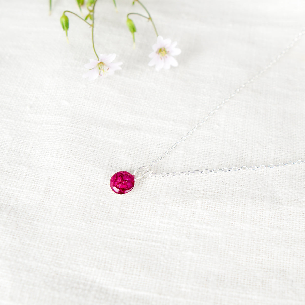 Crushed Peony Dainty Circle Necklace November Birth Flower