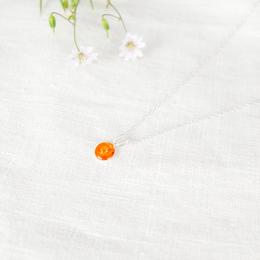 Crushed Marigold Dainty Circle Necklace October Birth Flower
