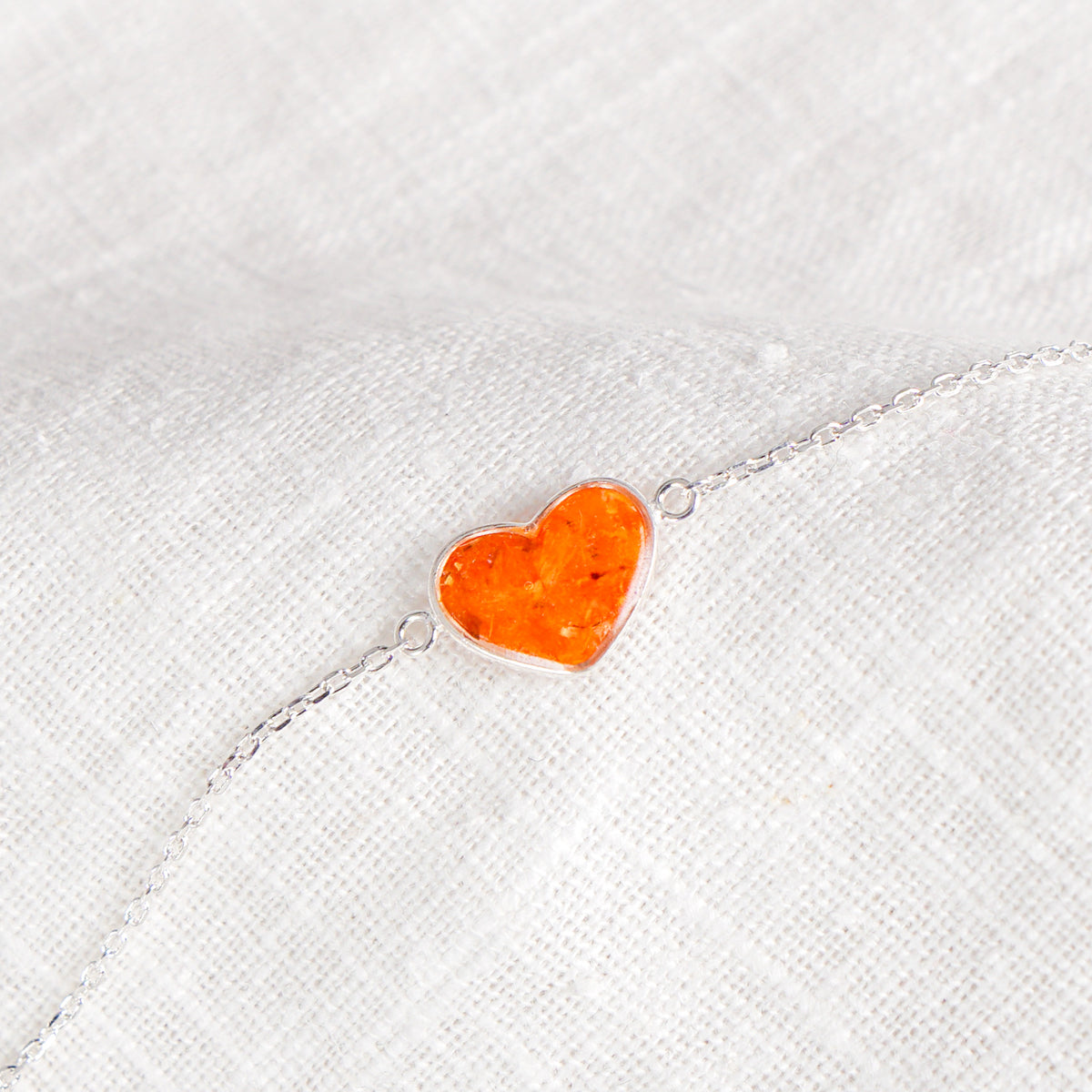 Crushed Marigold Heart Bracelet - October Birth Flower