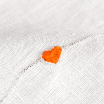 Crushed Marigold Heart Bracelet - October Birth Flower
