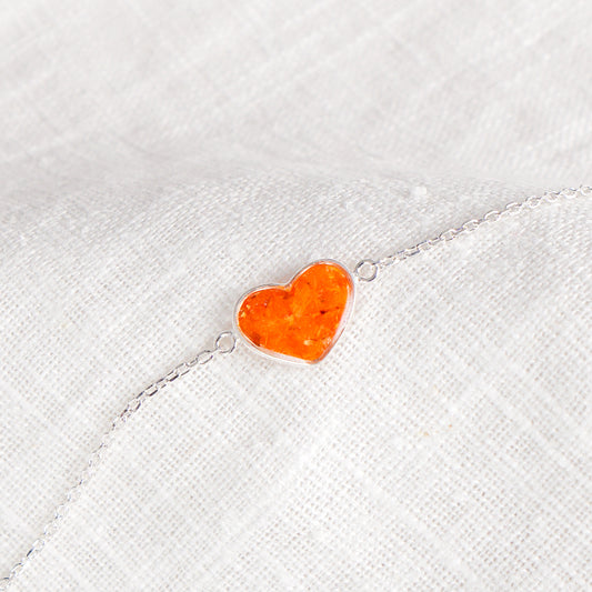 Crushed Marigold Heart Bracelet - October Birth Flower
