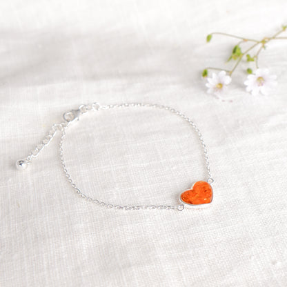 Crushed Marigold Heart Bracelet - October Birth Flower